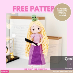 Ücretsiz Rapunzel ve Pascal Amigurumi Tarifi: Pembe-Mor Elbiseli Bébek Örgü Deseni