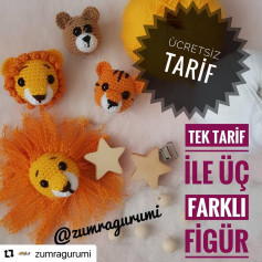 Ücretsiz Tarif: Tek Şemsiye ile Üç Farklı Hayvan Figürü (Aslan, Kaplan, Ayı) Amigurumi