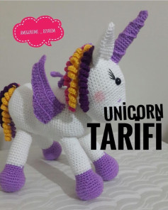 Unicorn Tarifi: Amigurumi Unicorn Pattern with Purple and White Colors