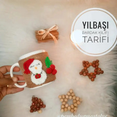 Yılbaşı Bardak Kılıfı Tarifi - Kar Adam ve Çilek Desenli Merserize İp Örgü